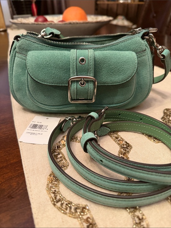 Coach Handbags - Coach Ashton Baby Blue Suede Crossbody Bag with Buckle Front